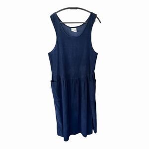 Pams Closet Vintage Navy Blue Corduroy Overalls Jumper Dress Size Medium Pockets